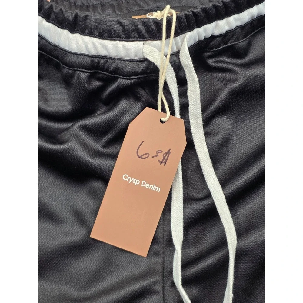 Crysp Denim Black Athletic Shorts Men's Large NWT Zip Pockets‎ Drawstring Street